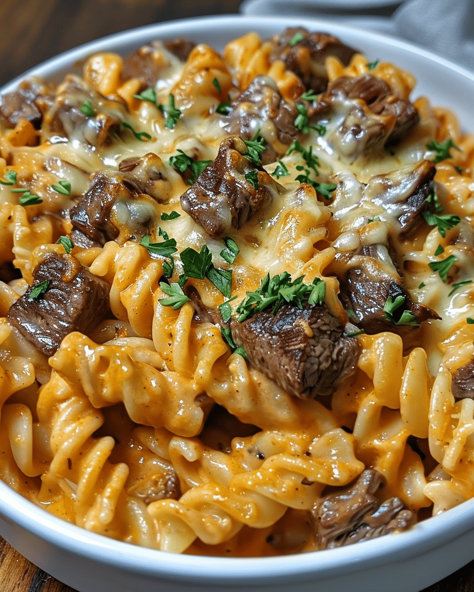 Creamy Honey Buffalo Steak Pasta Bake