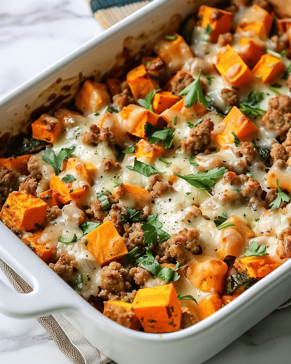 Healthy Ground Turkey Sweet Potato Bake