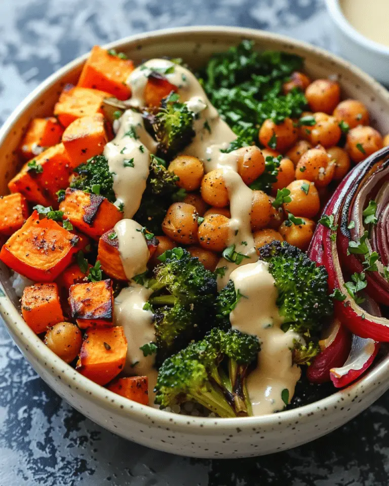 Roasted Veggie & Chickpea Bowls with Maple Dijon Tahini Dressing