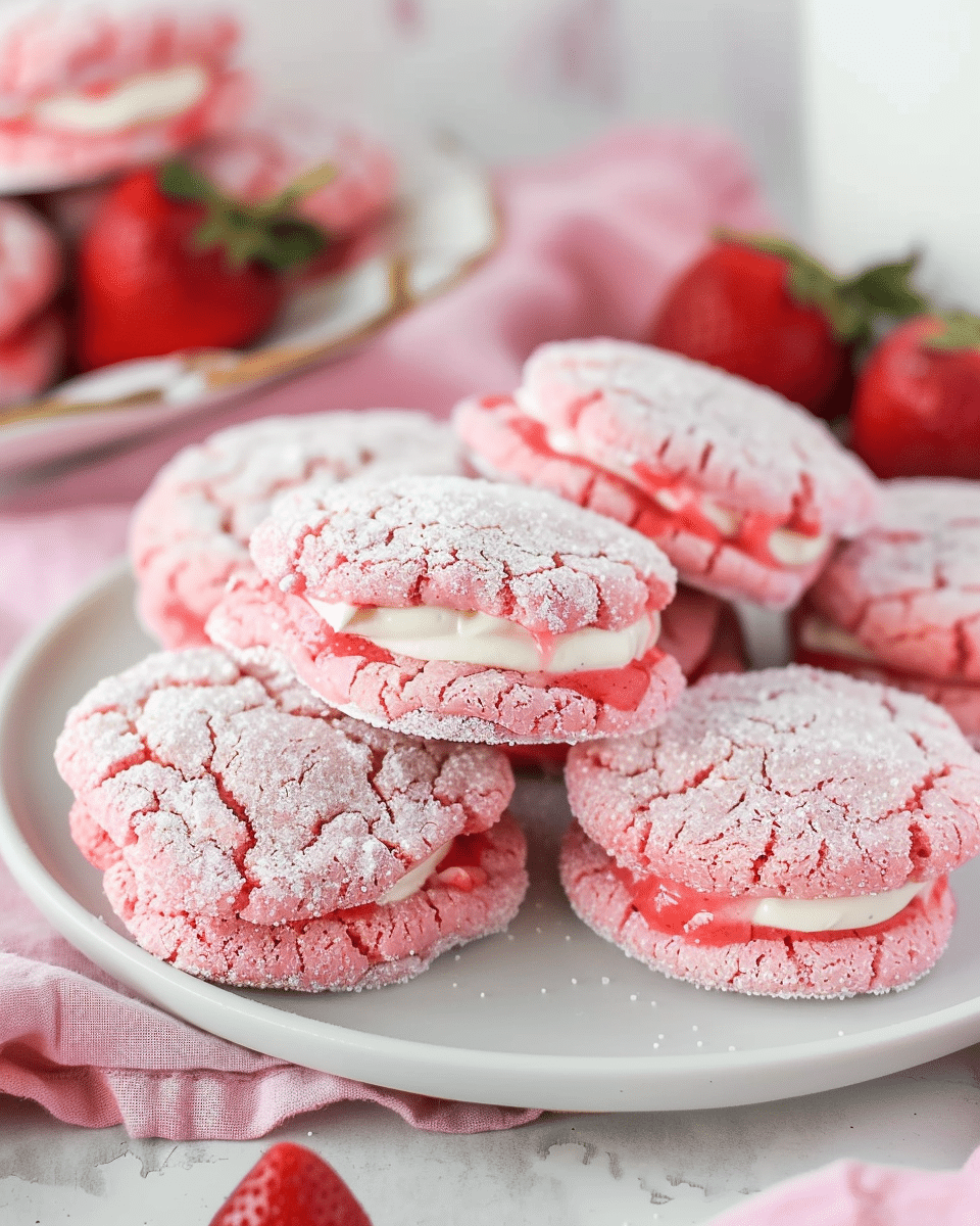 Soft Strawberry Cake Mix Sandwich Cookies