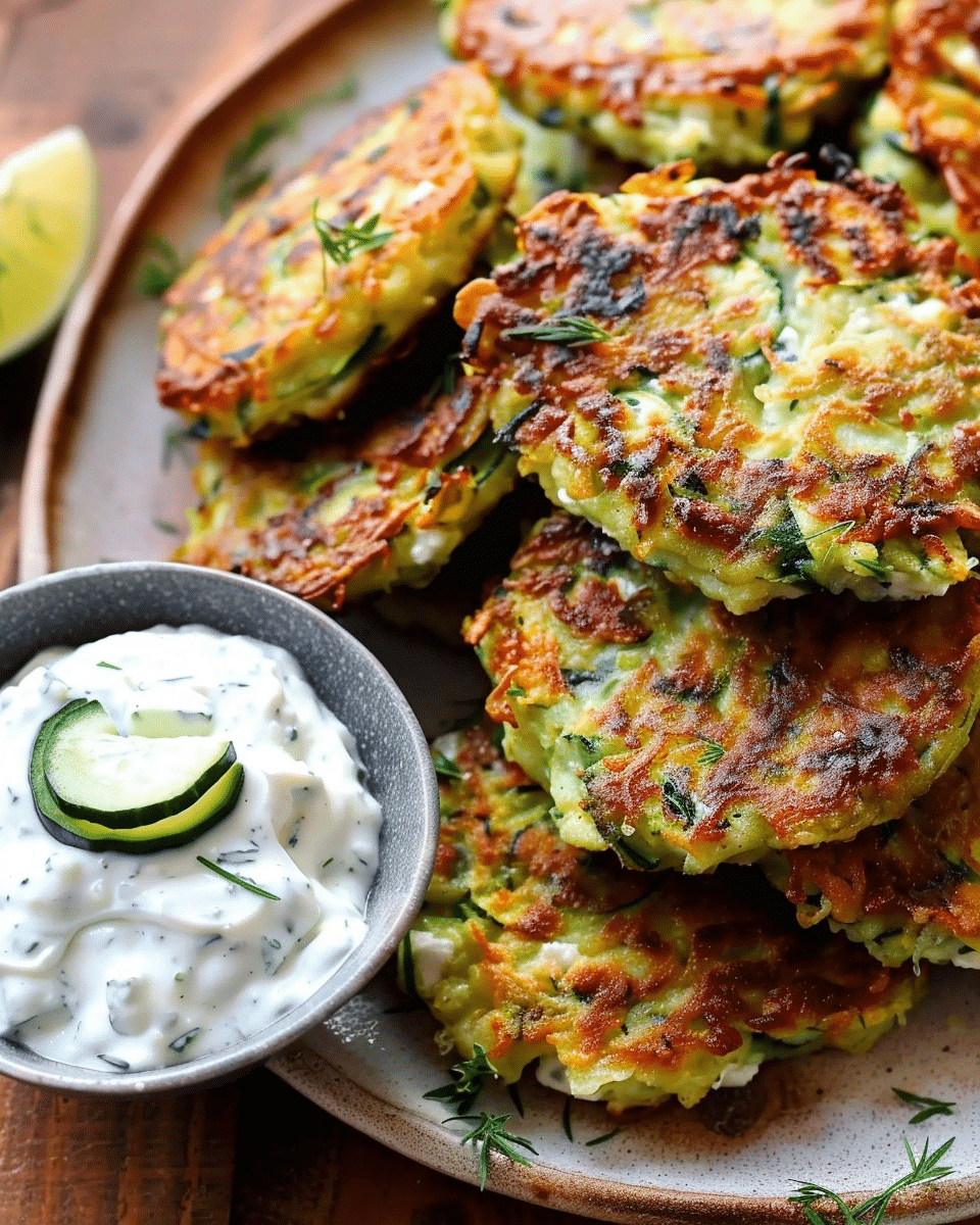 Zucchini and Feta Fritters with Creamy Cucumber Yogurt Dip