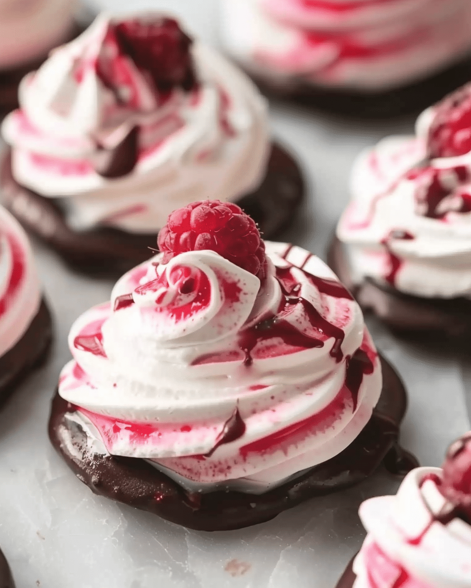 Chocolate Covered Raspberry Meringue Cookies