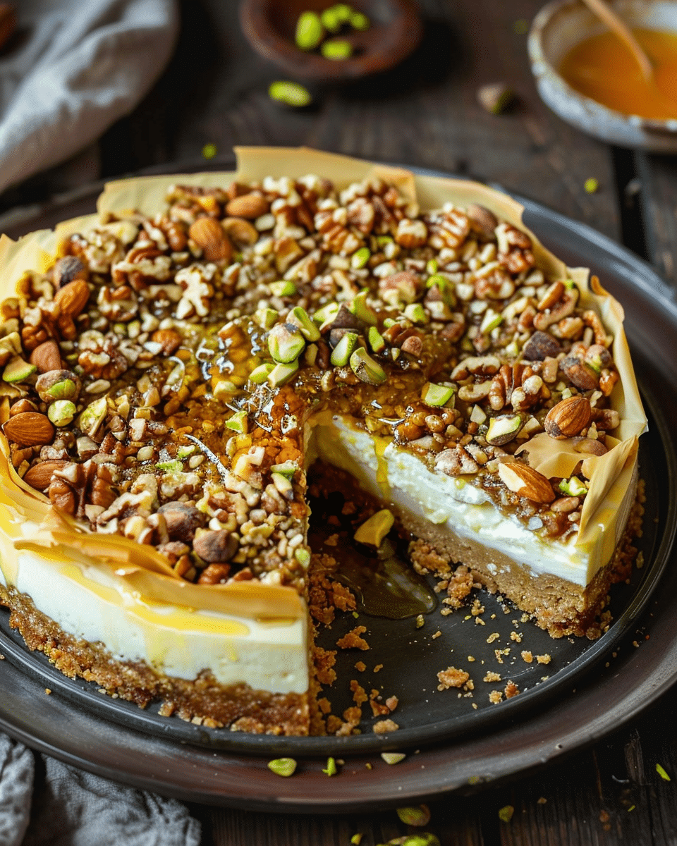 Honey Pistachio Baklava Cheesecake
