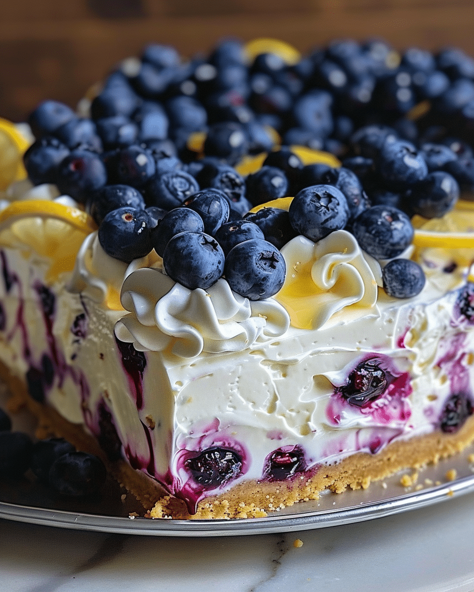 No-Bake Lemon Dazzling Blueberry Cream Cake
